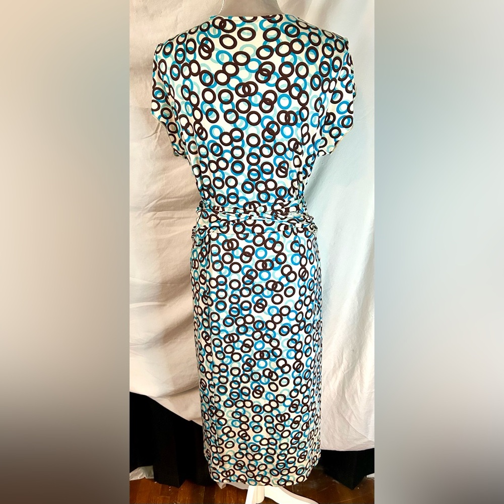 Vintage Y2K Banana Republic Cream, Blue Silk, Cotton Wrap Dress, Size XL - Picture 8 of 14